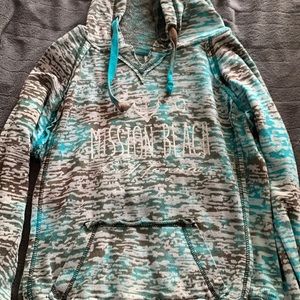 Brown, Blue, White Inside Out designed beach hoodie. Mission Beach, CA